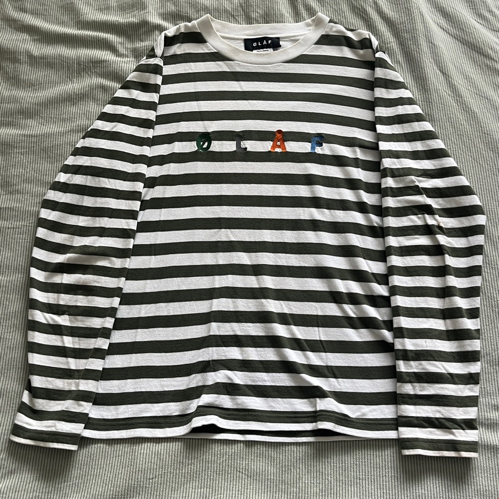 Green and White Striped Short Sleeve Tee